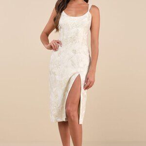 Lulus Immaculate Chicness Ivory Floral Brocade Midi Dress White - Size S